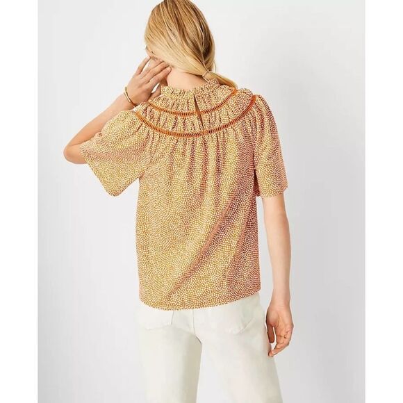 Ann Taylor Dot Cutout Flutter Sleeve Ruffle Top - Picture 3 of 7